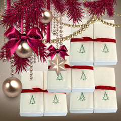 Nature's Linen Disposable Guest Hand Towels Wrapped with a Ribbon 200ct - Christmas / Holiday Collection Embossed with a Christmas Tree