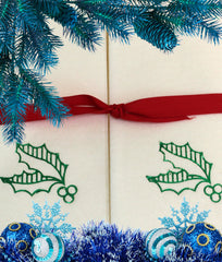 Nature's Linen Disposable Guest Hand Towels Wrapped with a Ribbon 100ct - Christmas / Holiday Collection Embossed with Holly Leaves