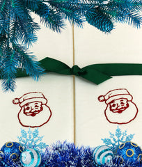 Nature's Linen Disposable Guest Hand Towels Wrapped with a Ribbon 100ct - Christmas / Holiday Collection Embossed with Santa Claus
