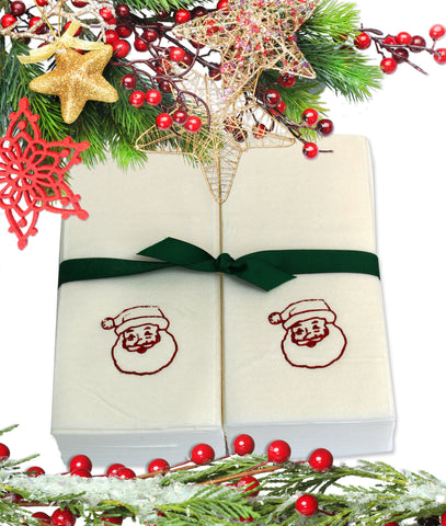 Nature's Linen Disposable Guest Hand Towels Wrapped with a Ribbon 50ct - Christmas / Holiday Collection Embossed with Santa Claus