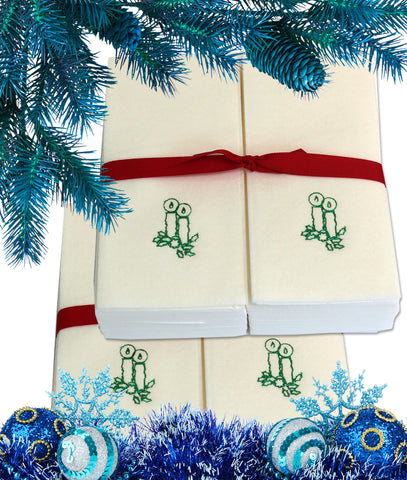 Nature's Linen Disposable Guest Hand Towels Wrapped with a Ribbon 100ct - Christmas / Holiday Collection Embossed with Candles