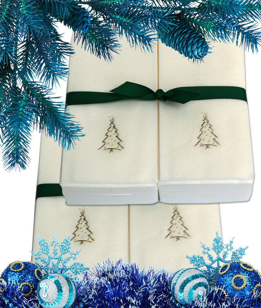 Nature's Linen Disposable Guest Hand Towels Wrapped with a Ribbon 100ct - Christmas / Holiday Collection Embossed with a Christmas Tree