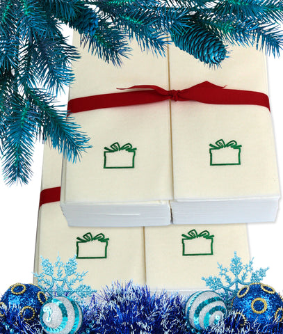 Nature's Linen Disposable Guest Hand Towels Wrapped with a Ribbon 100ct - Christmas / Holiday Collection Embossed with a Gift Box