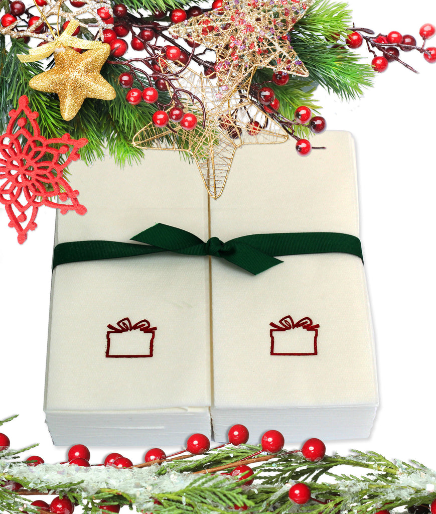 Nature's Linen Disposable Guest Hand Towels Wrapped with a Ribbon 50ct - Christmas / Holiday Collection Embossed with a Gift Box
