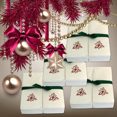 Nature's Linen Disposable Guest Hand Towels Wrapped with a Ribbon 200ct - Christmas / Holiday Collection Embossed with a Poinsettia