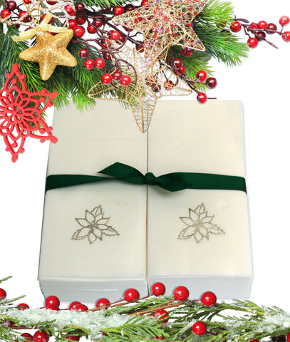 Nature's Linen Disposable Guest Hand Towels Wrapped with a Ribbon 50ct - Christmas / Holiday Collection Embossed with a Poinsettia