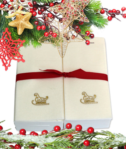 Nature's Linen Disposable Guest Hand Towels Wrapped with a Ribbon 50ct - Christmas / Holiday Collection Embossed with a Sleigh