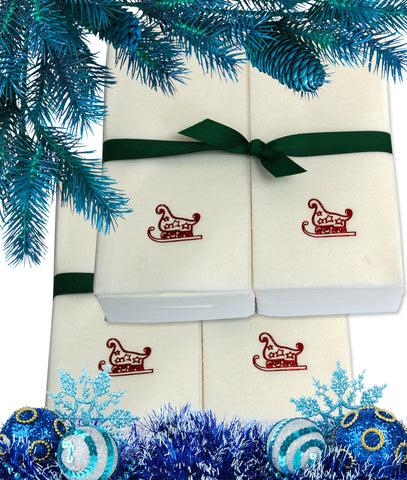 Nature's Linen Disposable Guest Hand Towels Wrapped with a Ribbon 100ct - Christmas / Holiday Collection Embossed with a Sleigh