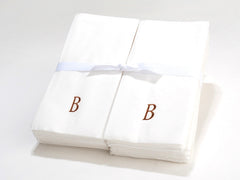 Personalized Linen Like (paper) Disposable Guest Hand Towels - Bulk Pack of 50 with a Ribbon – personalized with a single initial.